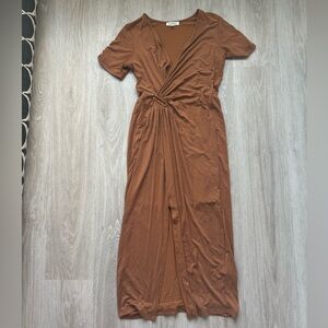 Heartloom Rust Brown Ruched Knit Midi Dress